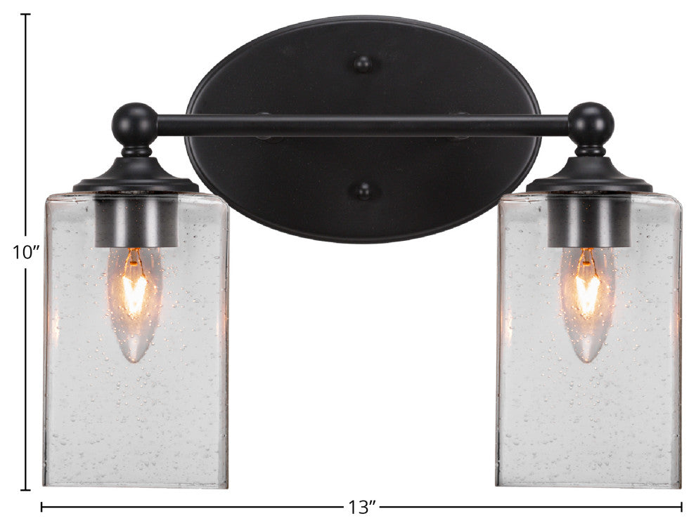 Capri 2-Light Bath Bar, Matte Black/Square Clear Bubble