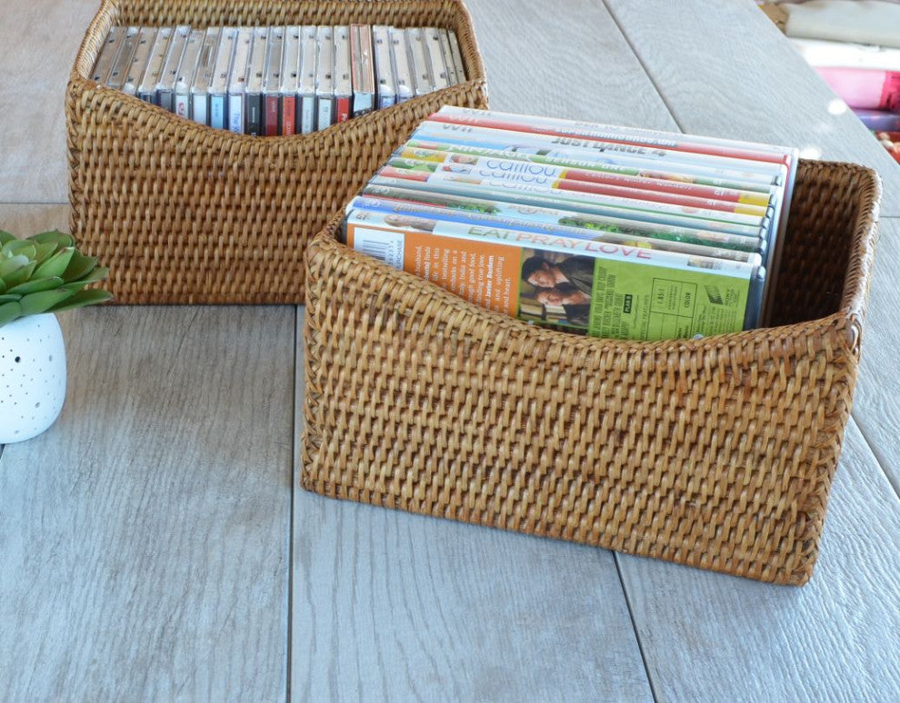 La Jolla Handwoven Rattan Organizing and Shelf Basket, Honey-Brown