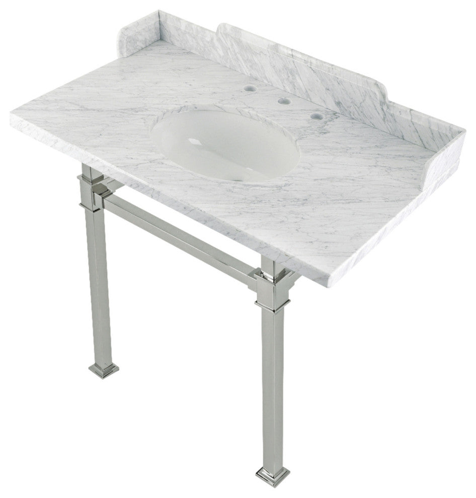 Kingston Brass LMS36MOQ6 36" Carrara Marble Console Sink, Legs