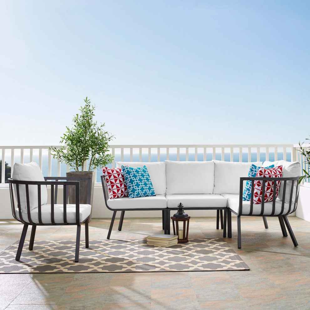 Lounge Sectional Sofa Chair Set, Aluminum, Metal, Gray White, Outdoor