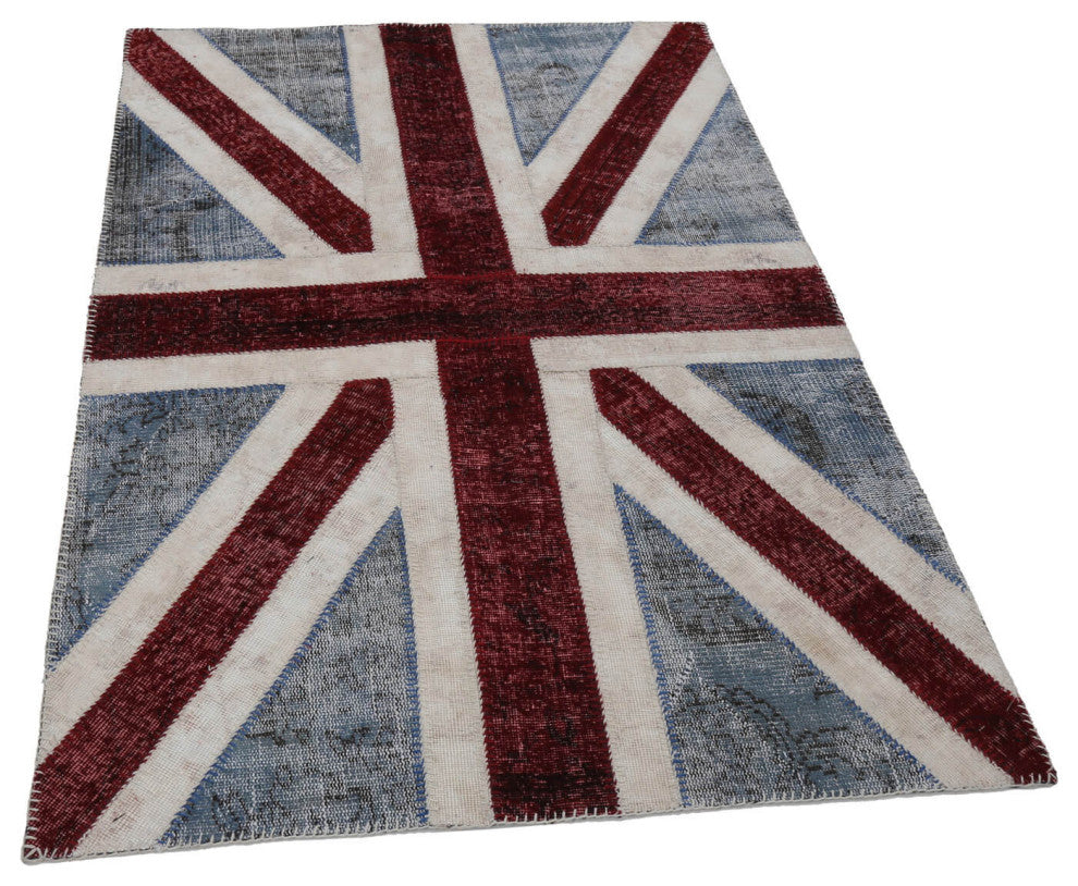 Rug N Carpet - Handwoven Anatolian 4' 0'' x 6' 0'' Flag Patchwork Rug