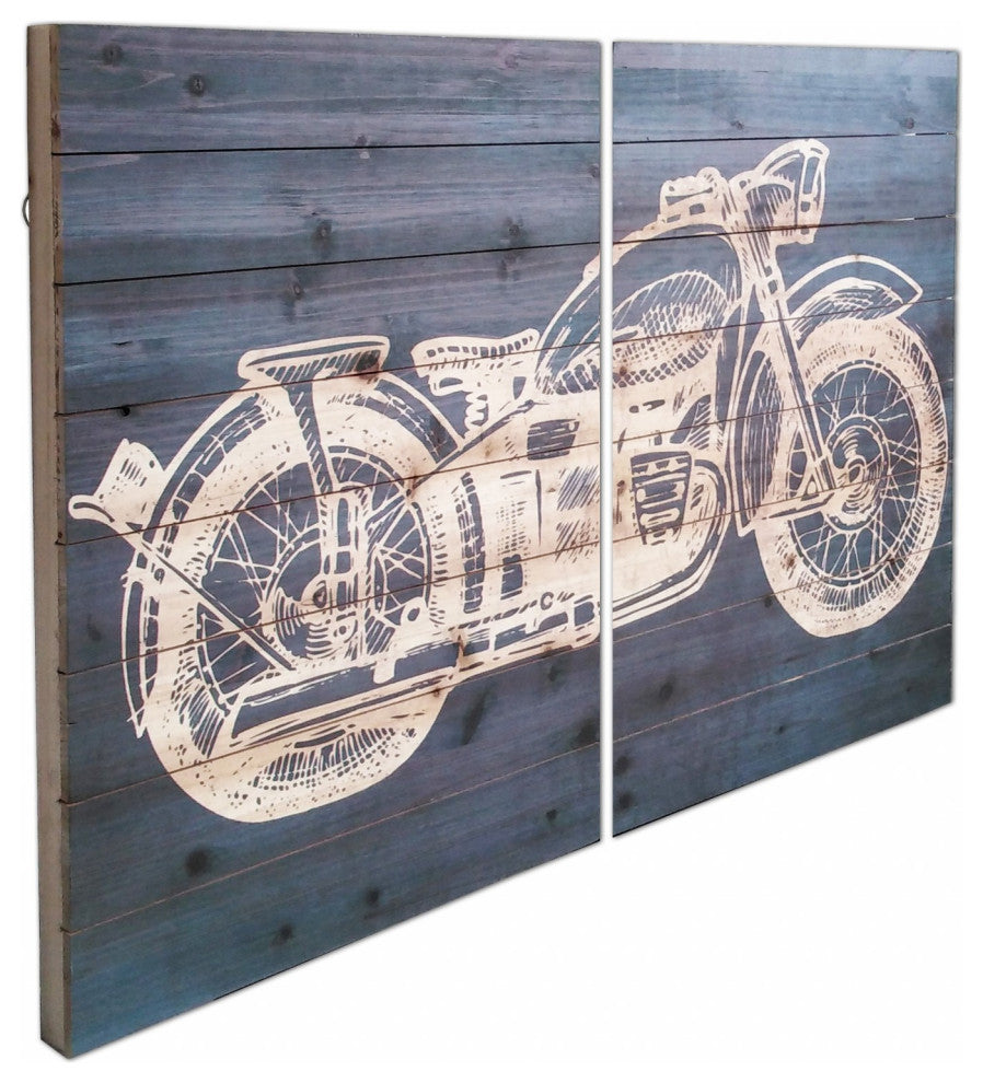 Two Piece Motorcycle Wood Plank Wall Art