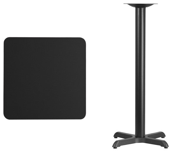 24'' Square Black Laminate Table Top with 22'' x 22'' Bar Height Table Base