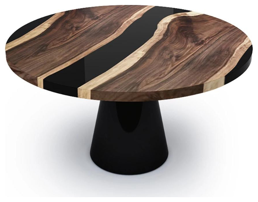 Asolo Walnut Round Table, Black, 6 Seater