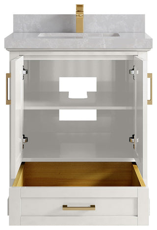 Boston 30" Single Sink Bath Vanity in Alabaster 2" Pearl Gray