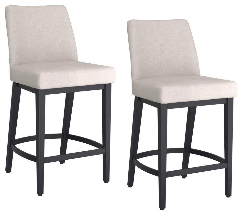 Modern Fabric and Metal 26" Counter Stool, Set of 2, Beige and Black