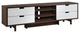 Dual Tone TV Stand With Cutout Handle Drawers, Brown and White