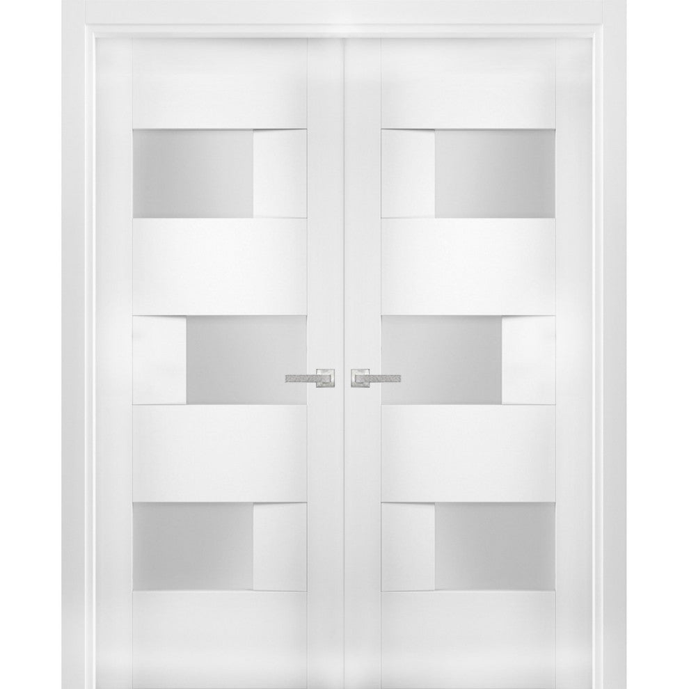 Interior French Double Doors Opaque Glass / Sete 6933 White Silk /84x84