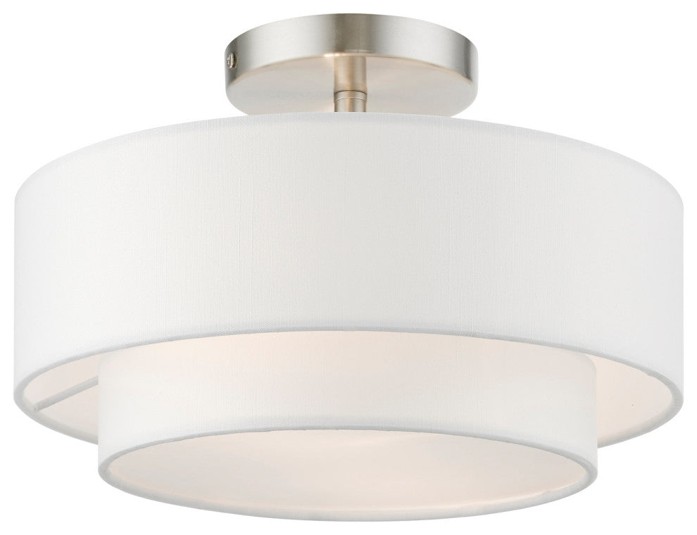 Livex Lighting 47151 Meridian 2 Light 12"W Flush Mount Drum - Brushed Nickel