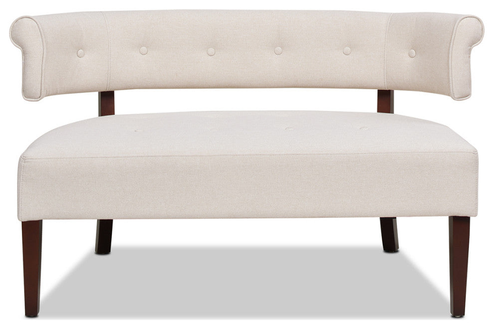 Jared Roll Arm Tufted Bench Settee, Sky Neutral Beige Polyester