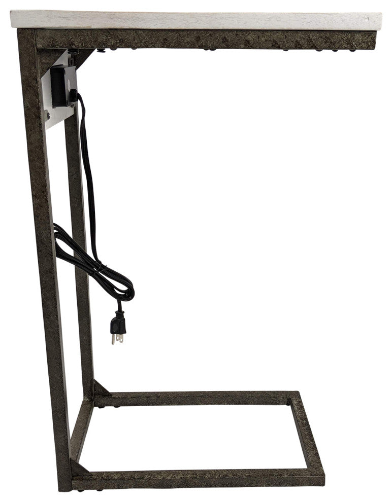 Chloe Laptop Table with USB Ports, Natural Driftwood and Aged Iron
