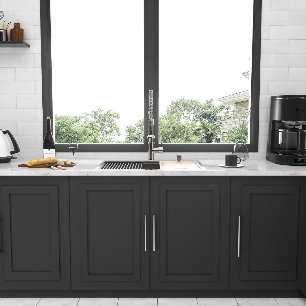 Brushed Nickel Stainless Steel 30 in. Single Bowl Drop-In Kitchen Sink with Work