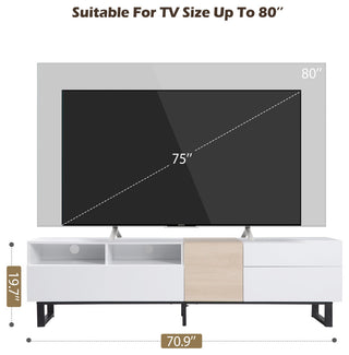 Gewnee TV Stand for 80'' TV with Double Storage Space, White