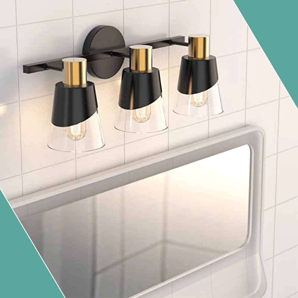 3 Lights brass light fixtures Gold wall mirror with Metal brass vanity light