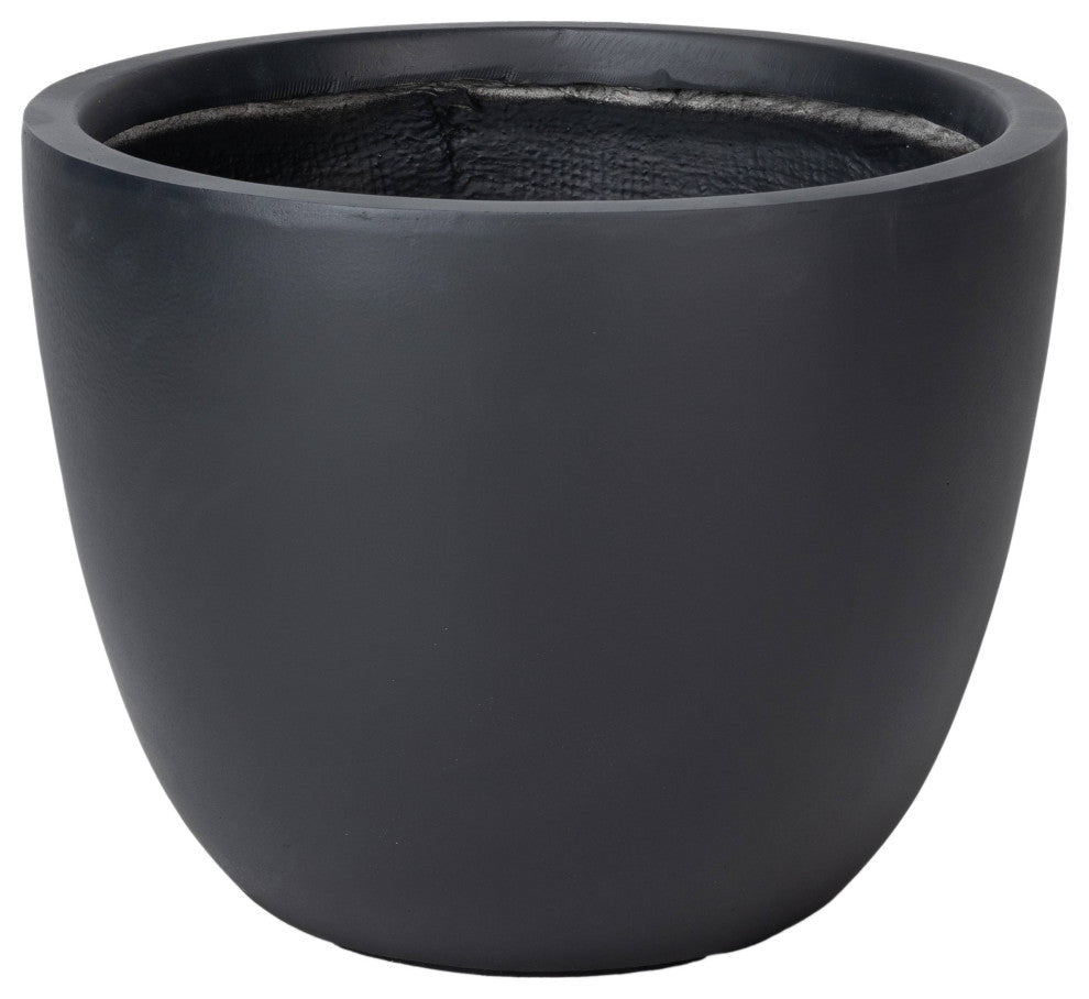Dahlia Round Planter Pot, Fiberstone and MgO Clay, Black, 16" H