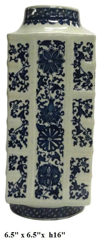 Chinese Blue, White Porcelain Column Shape Vase