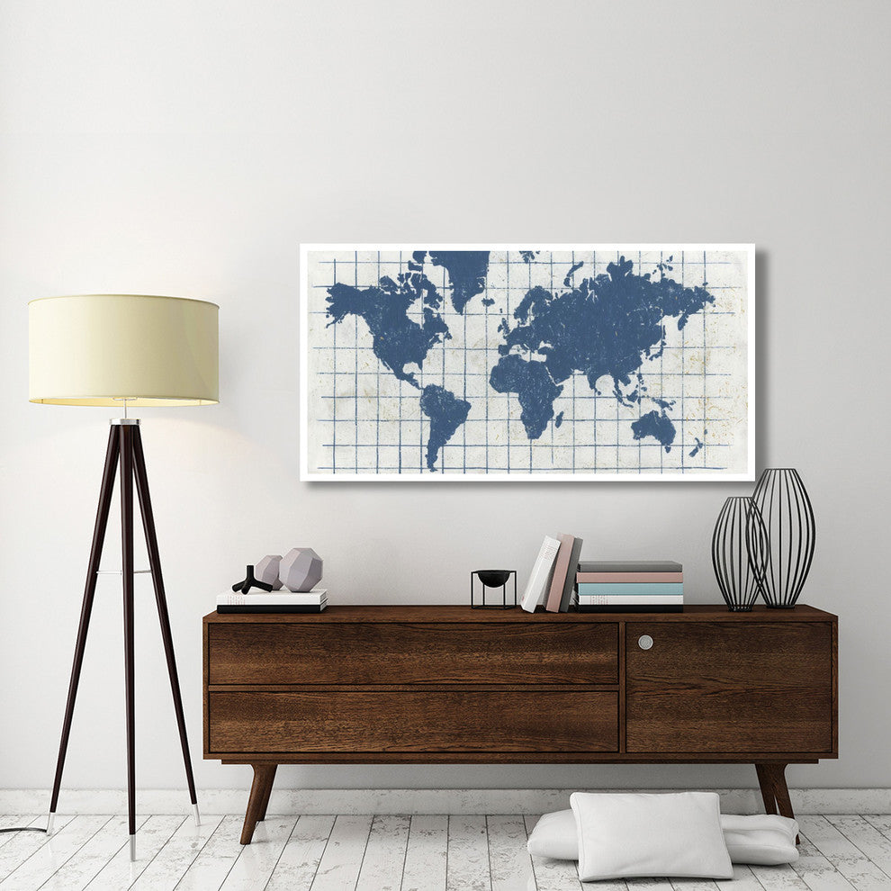 "Indigo Gild World Map I" Digital Paper Print by Kathrine Lovell, 62"x32"