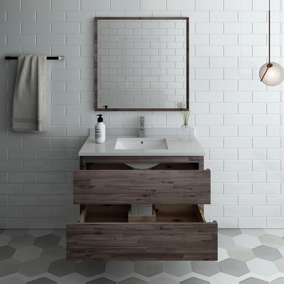 Formosa Wall Hung Modern Bathroom Vanity With Mirror, 36"