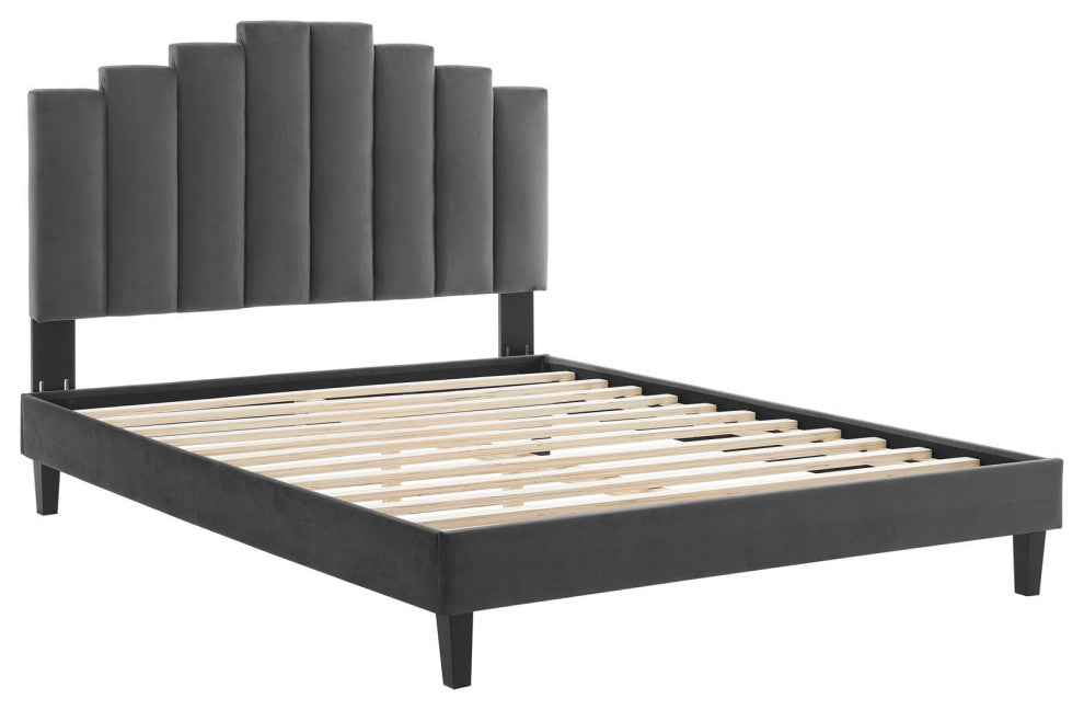 Elise Queen Performance Velvet Platform Bed MOD-6692-CHA