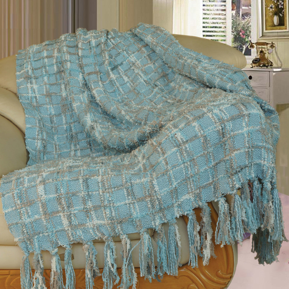 Multi Color Chenille Throw, Light Blue, 50x60