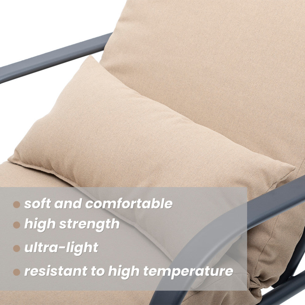 Set of 2 Adjustable Chaise Lounge Chair with Cushion & Pillow, Tan