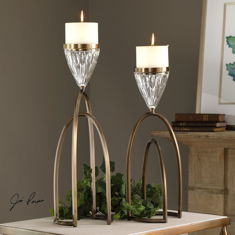 Uttermost Carma Bronze and Crystal Candleholders, Set of 2