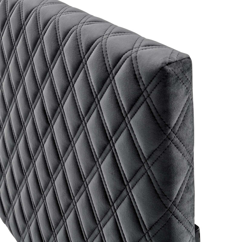 Headboard, Full Queen Size, Velvet, Dark Gray, Modern Contemporary, Bedroom