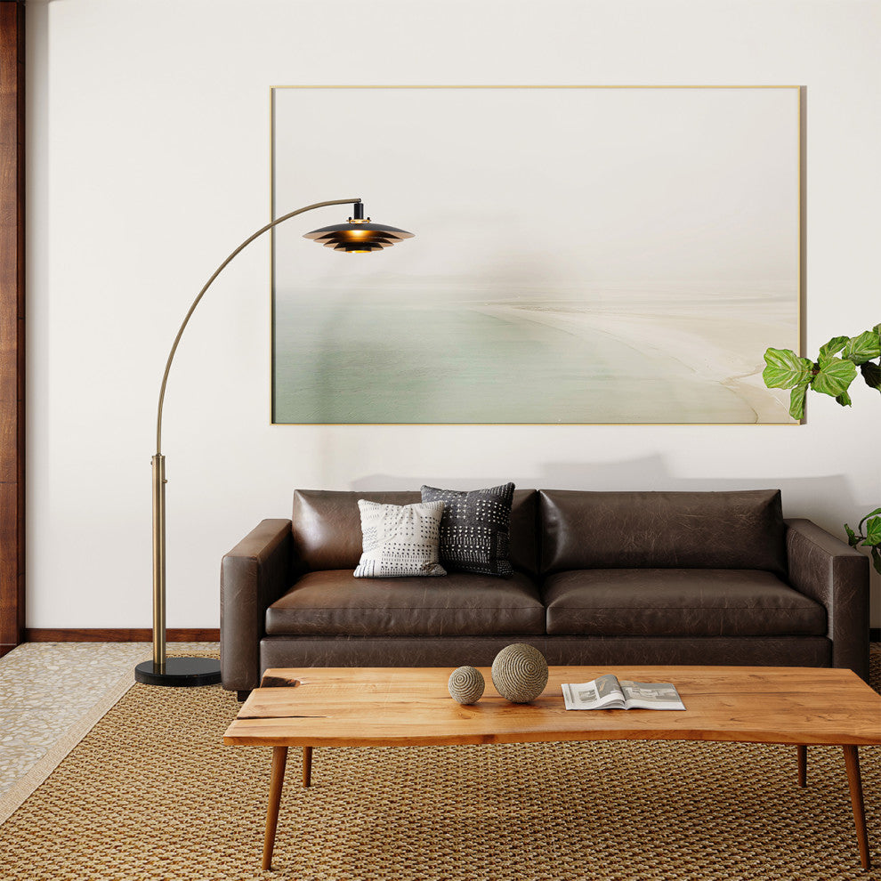 Rancho Mirage Light Arc Floor Lamp -Matte Black & Gold Leaf Shade, Dimmer Switch
