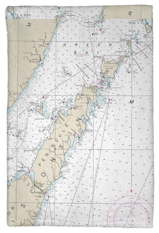 Door County, Green Bay, WI Nautical Map Kitchen Towel