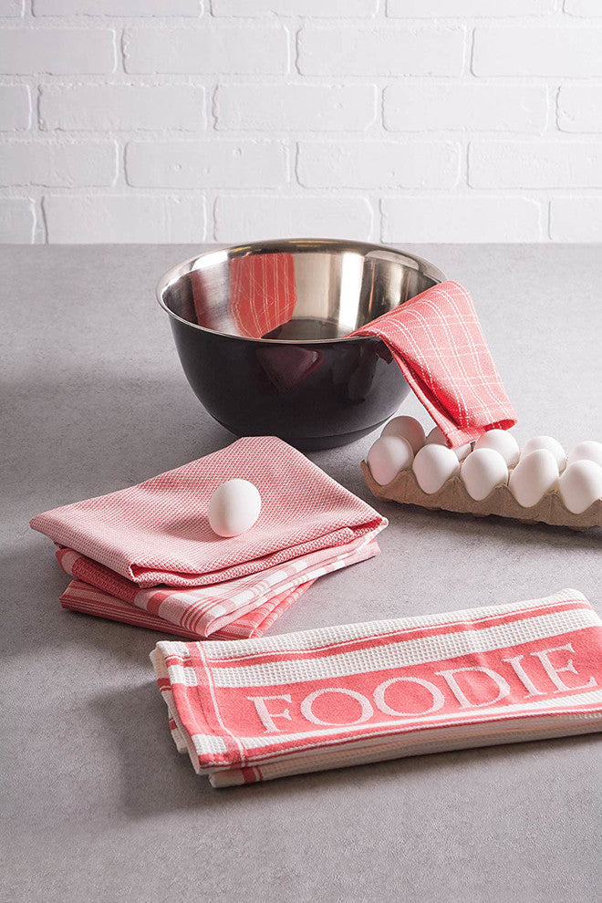 Assorted Coral Foodie Dishtowel and Dishcloth, Set of 5
