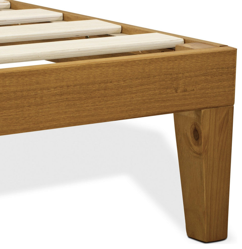 Queen Size Bed Frame With 4 Hardwood Legs And 2 Extra Center Legs Oak Finish