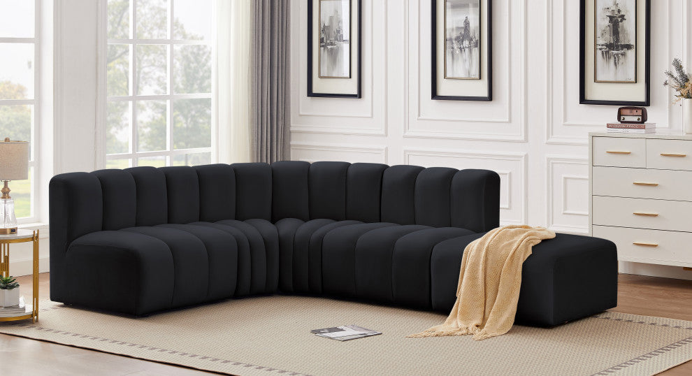 Arc Velvet Upholstered 5-Pc. L-Shaped Modular Sectional, Black