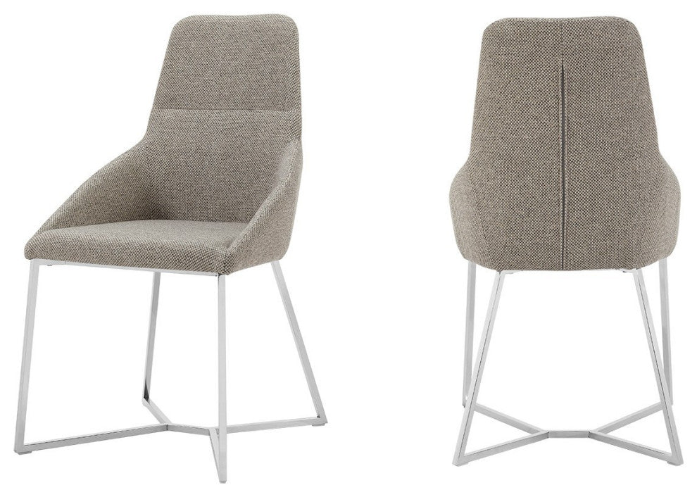 Set of 2 Light Grey and Geo Stainless Steel Dining Chairs