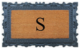 Carson Black/Beige Rubber And Coir 24"x36", Monogrammed Doormat, S