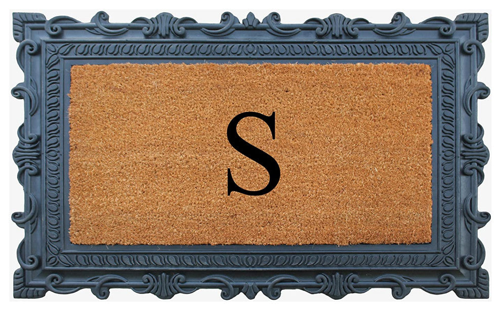 Carson Black/Beige Rubber And Coir 24"x36", Monogrammed Doormat, S