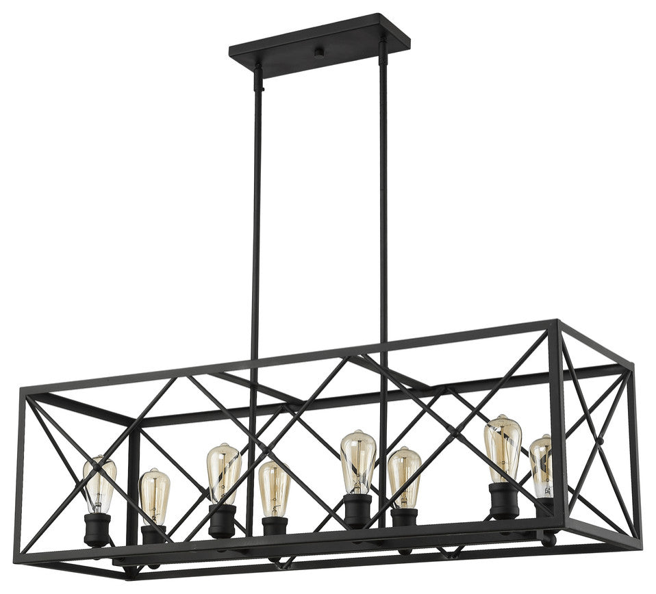 Brooklyn 8-Light Matte Black Island Pendant With Metal Framework Shade