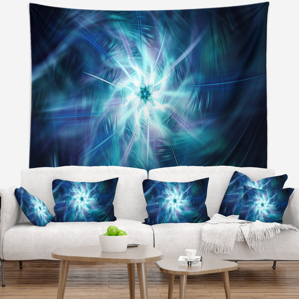 Splaying Bright Blue Fireworks Floral Wall Tapestry, 60"x50"
