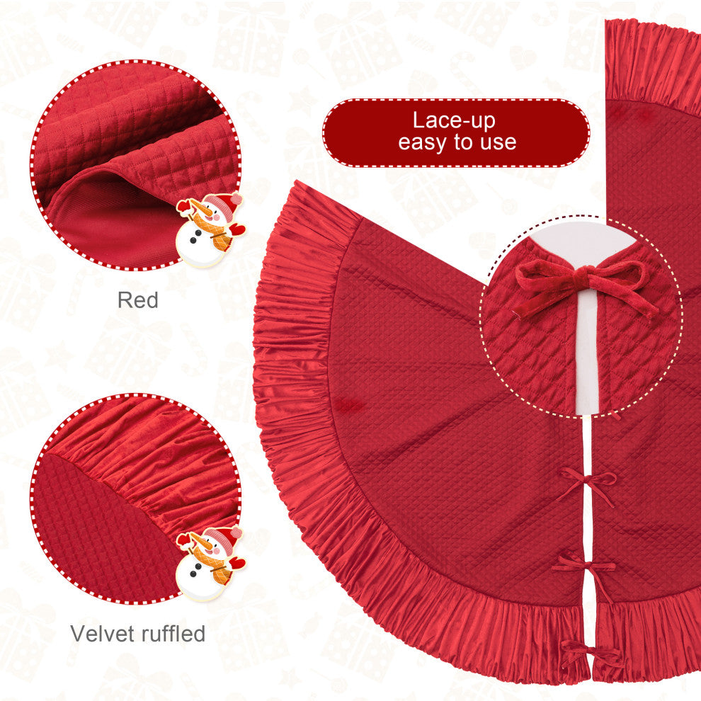 72"D Velvet Ruffled Christmas Tree Skirt