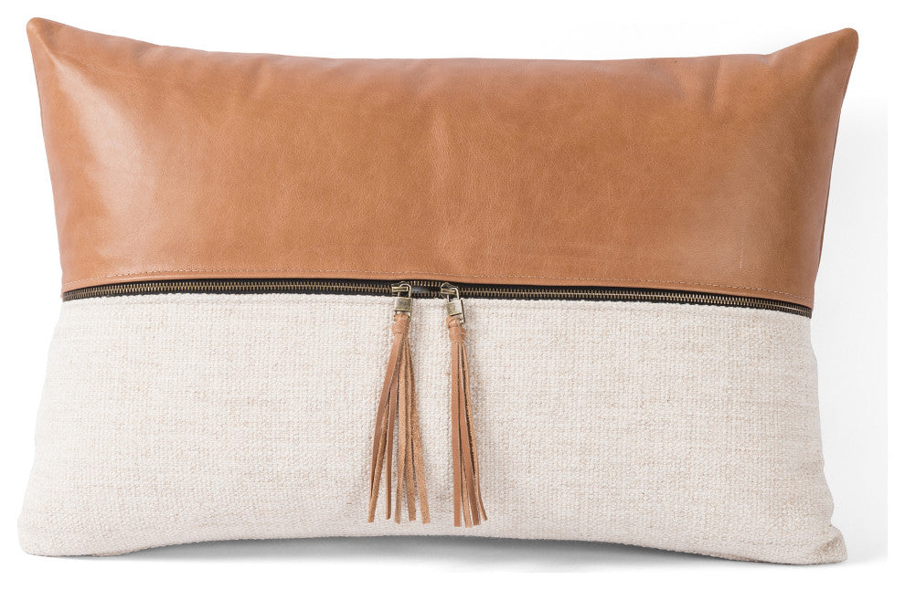 Leather and Linen Pillow-Buttersctch-16x24