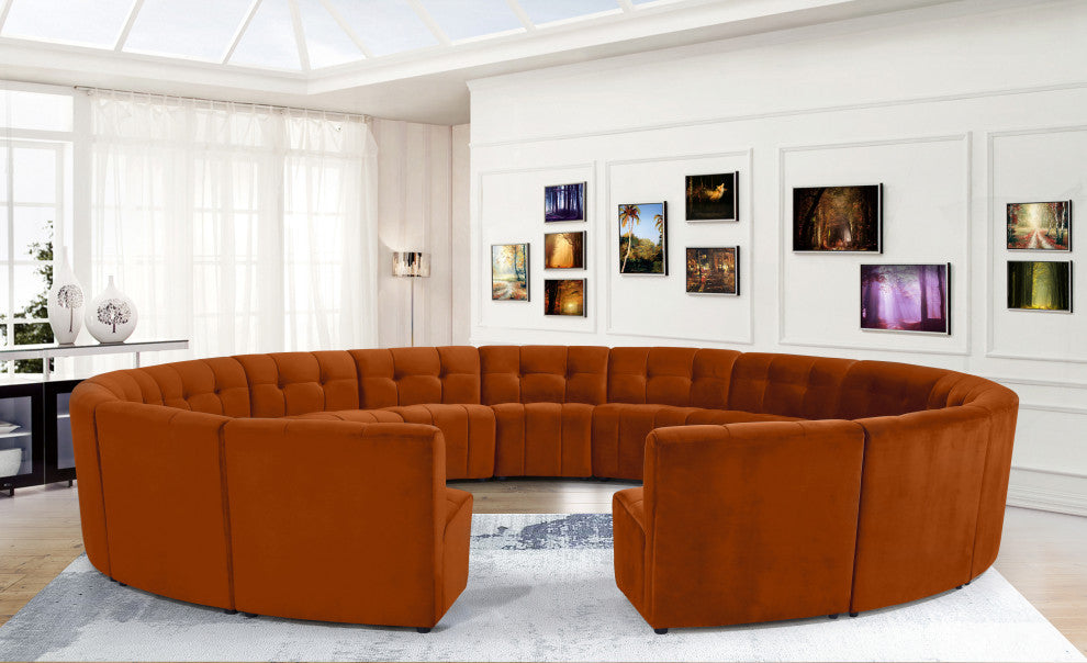 Limitless Velvet Upholstered 15-Piece Modular Sectional, Cognac