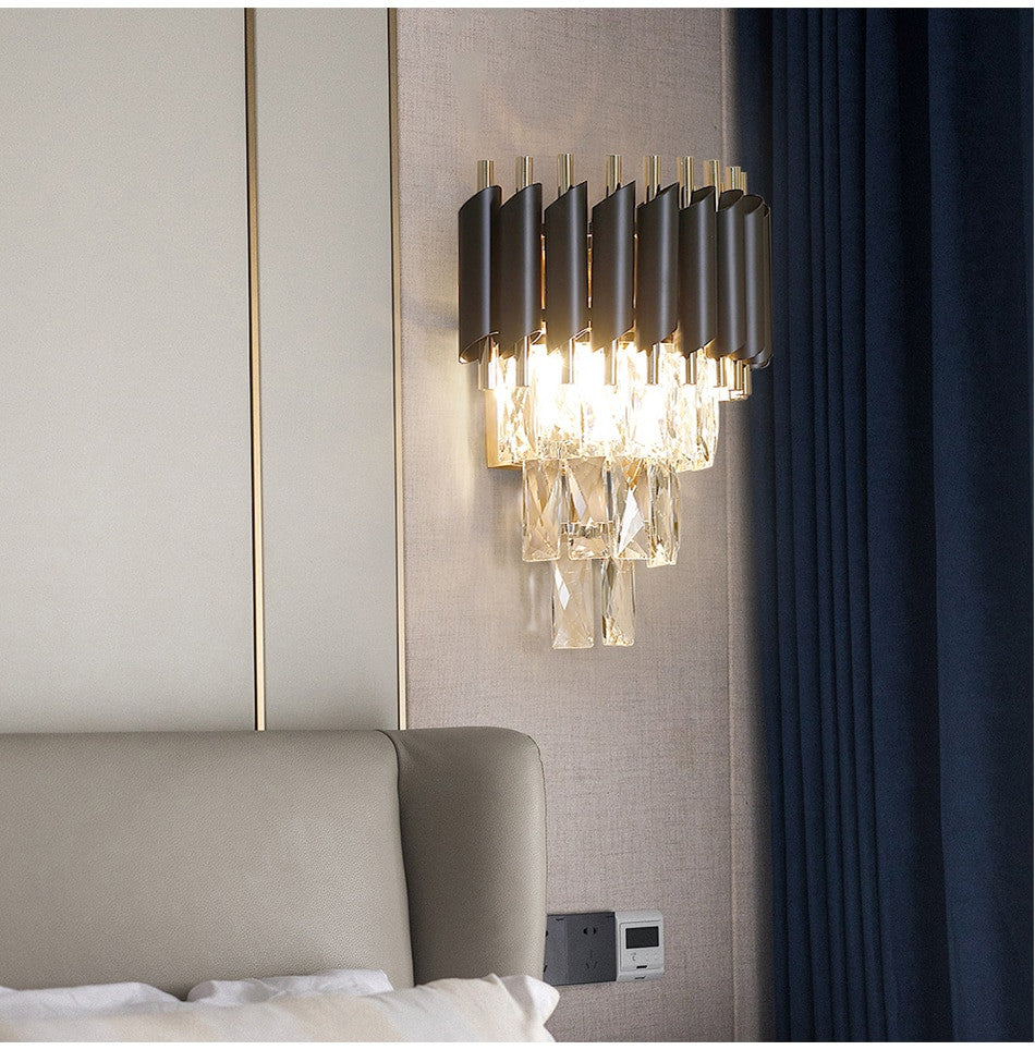 Luceyran | Modern Black LED Crystal Wall Lamp