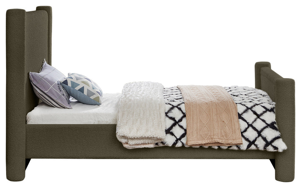 Elias Upholstered Bed, Green, Twin, Boucle Fabric