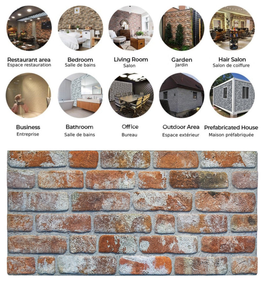 Faux Brick  3D Wall Panels, Red Gray Brown, Set of 10, Covers 53 sq ft