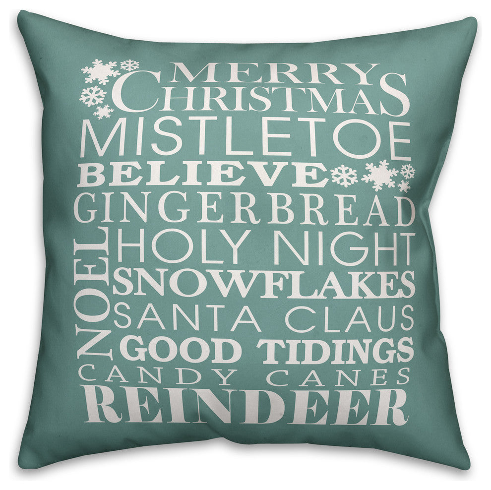 Christmas Sayings in Green Throw Pillow, 18"x18"