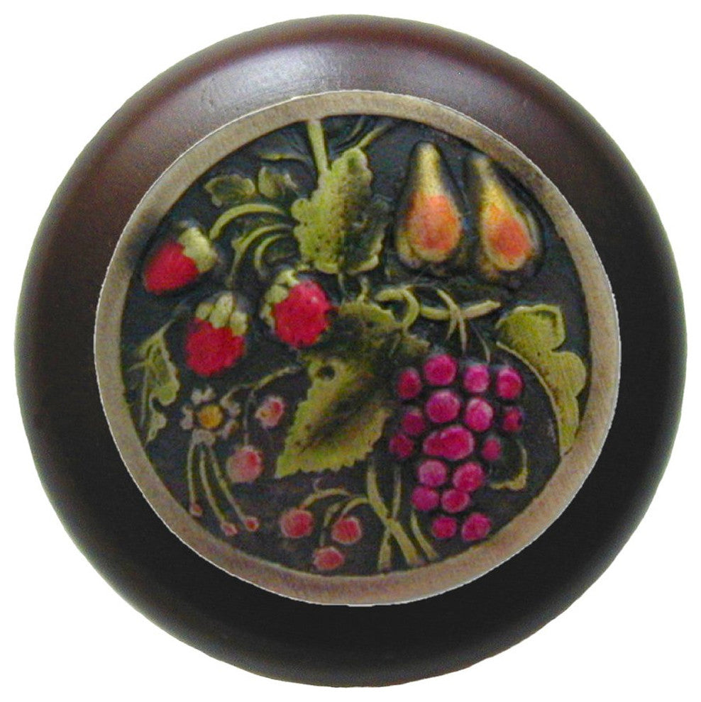 Tuscan Bounty Wood Knob, Hand-Tinted Antique Brass, Cherry Wood Finish, Brass Ha