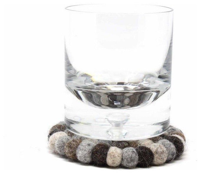 Felt Ball Coasters, Set of 4, Tie Dye Gray