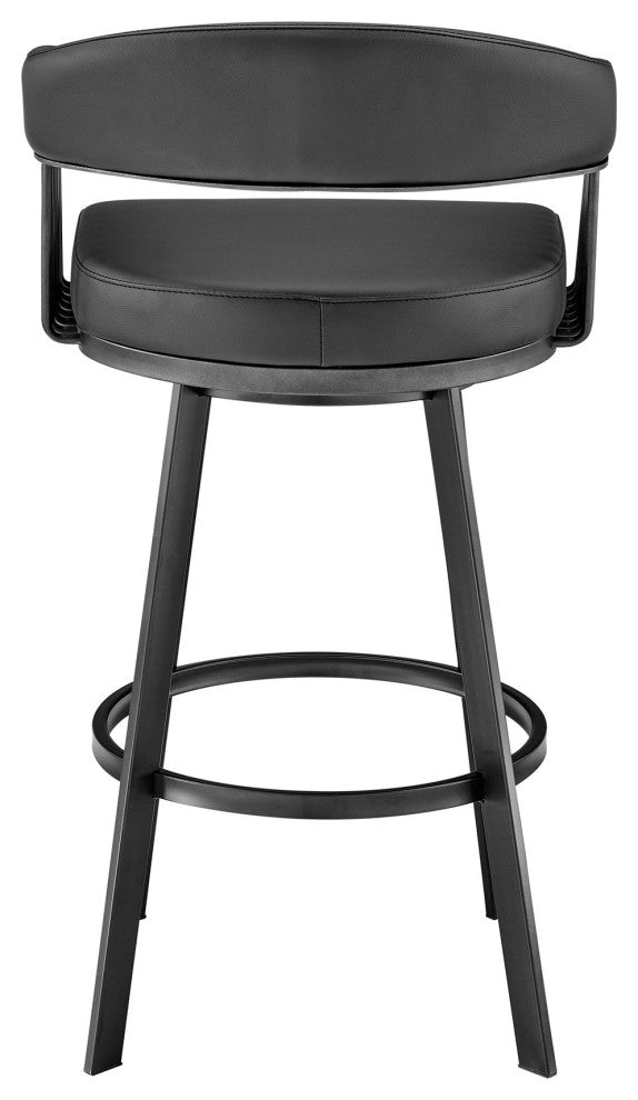30" Mod Black Faux Leather Black Finish Swivel Bar Stool