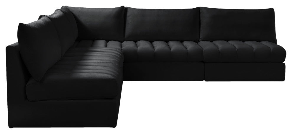 Jacob Velvet Upholstered 5-Piece L-Shaped Modular Sectional, Black
