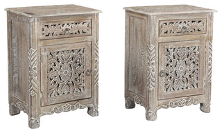 Delaney Carved 1 Door Nightstand, Limestone Gray, Left
