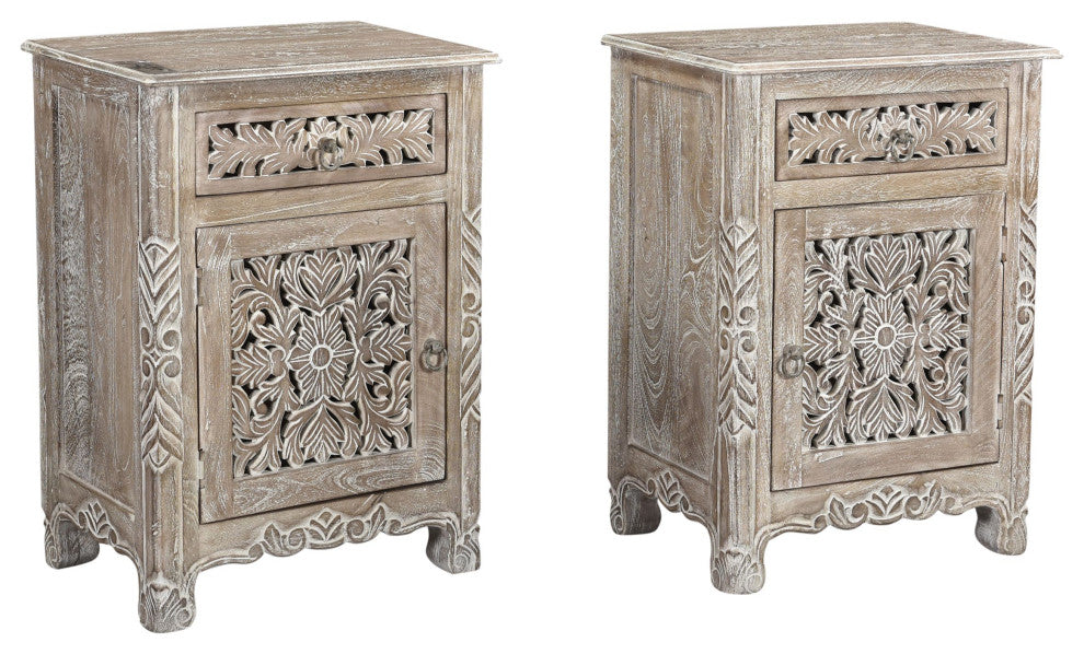 Delaney Carved 1 Door Nightstand, Limestone Gray, Left